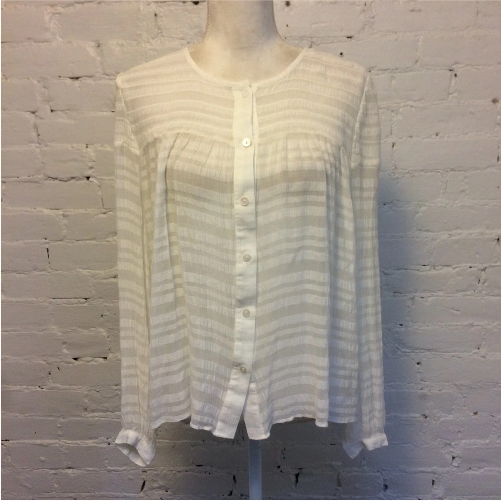 Frame long sleeve smock top ivory sheet stripe size small